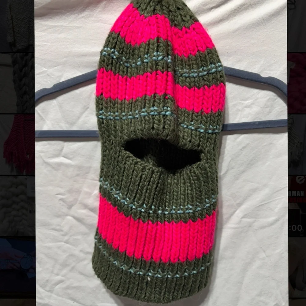 Pink and Green Striped Knit Balaclava